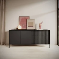 Laski Meble Komody Do Przedpokoju|Komody Do Sypialni*Komoda z szufladami ryflowana 187 cm szeroka Senso 2d3s czarna