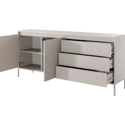 Laski Meble Komody Do Przedpokoju|Komody Do Sypialni*Komoda z szufladami ryflowana 187 cm szeroka Senso 2d3s beżowa