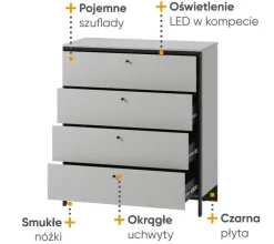 Lenart Komody*Komoda z szufladami szara Gris GS-03