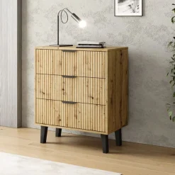 Mebelbos Komody Do Biura|Komody Do Przedpokoju*Komoda z trzema szufladami 3S, ryflowane fronty dąb artisan BORG DUO