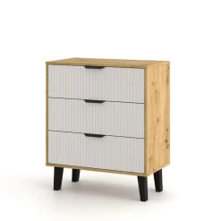 Mebelbos Komody Do Biura|Komody Do Przedpokoju*Komoda z trzema szufladami 3S, dąb artisan i kaszmirowe fronty BORG DUO