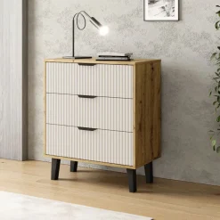 Mebelbos Komody Do Biura|Komody Do Przedpokoju*Komoda z trzema szufladami 3S, dąb artisan i kaszmirowe fronty BORG DUO