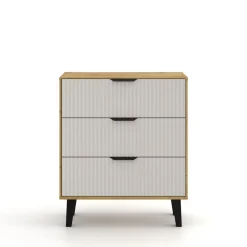 Mebelbos Komody Do Biura|Komody Do Przedpokoju*Komoda z trzema szufladami 3S, dąb artisan i kaszmirowe fronty BORG DUO