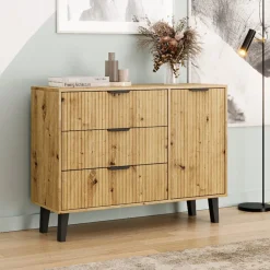 Mebelbos Komody Do Biura|Komody Do Przedpokoju*Komoda z trzema szufladami i szafką 1D3S, ryflowane fronty dąb artisan BORG DUO