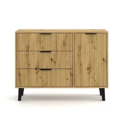 Mebelbos Komody Do Biura|Komody Do Przedpokoju*Komoda z trzema szufladami i szafką 1D3S, ryflowane fronty dąb artisan BORG DUO