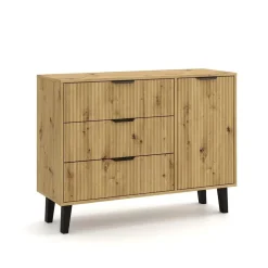 Mebelbos Komody Do Biura|Komody Do Przedpokoju*Komoda z trzema szufladami i szafką 1D3S, ryflowane fronty dąb artisan BORG DUO