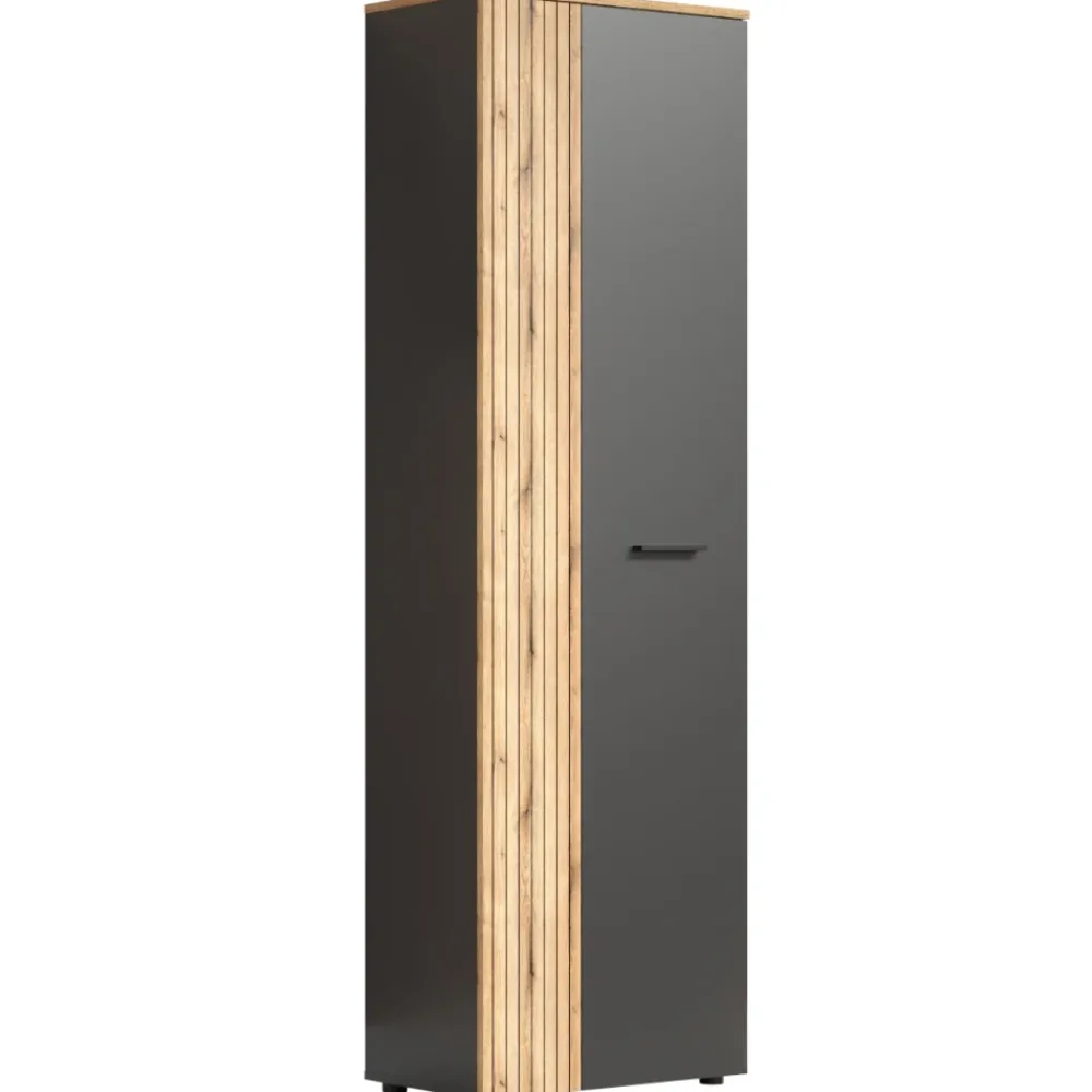 Mebelbos Szafy Do Przedpokoju|Szafy Do Pokoju Młodzieżowego*Kompaktowa szafa 40 cm – wąska szafa z 5 półkami grafit/dąb evok z lamelami