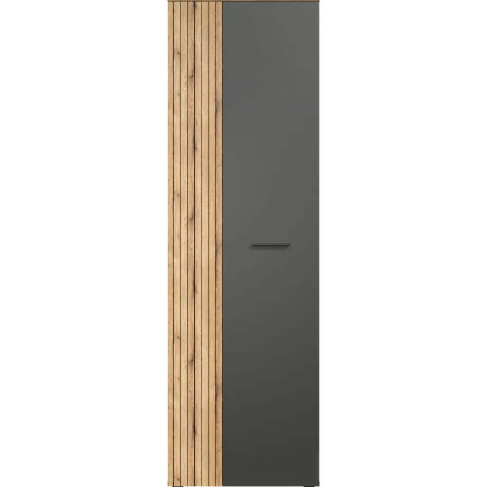 Mebelbos Szafy Do Przedpokoju|Szafy Do Pokoju Młodzieżowego*Kompaktowa szafa 40 cm – wąska szafa z 5 półkami grafit/dąb evok z lamelami