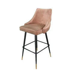 ArteHome Taborety I Hokery*Krzesło barowe Barstool pikowane miękkim złotym welurem z czarnymi nóżkami 52/53/103 cm