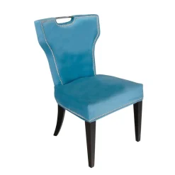 ArteHome Krzesła*Krzesło Vittdria 58/65/95cm tapicerowane niebieskim welurem ze srebrnym uchwytem i srebrnymi nitami