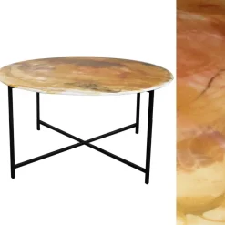 ArteHome Stoliki Kawowe I Ławy*Loftowy stolik kawowy 50/90/90 cm z brązowo-pomarańczową żywicą epoksydową na czarnym metalowym stelażu