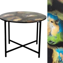 ArteHome Stoliki Kawowe I Ławy*Loftowy stolik kawowy 50/60/60 cm z multikolorową żywicą epoksydową na czarnym metalowym stelażu