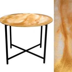 ArteHome Stoliki Kawowe I Ławy*Loftowy stolik kawowy 50/60/60cm z brązowo-pomarańczową żywicą epoksydową na czarnym metalowym stelażu
