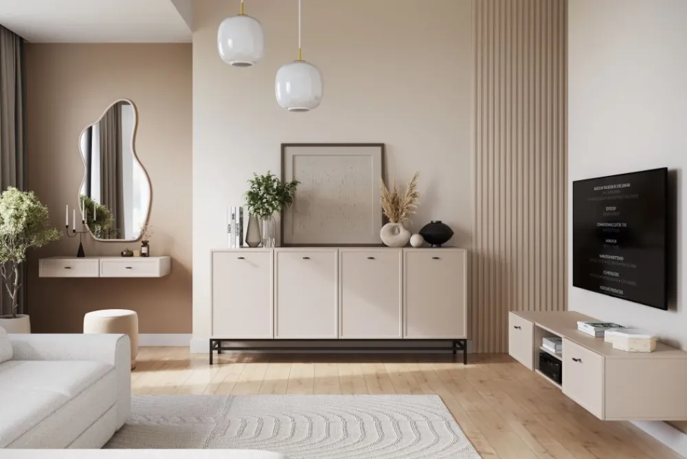 Szafki Rtv Do Salonu|Szafki Rtv*LORINI RTV 150 2SZ - cashmere / T-bar czarny / wisząca