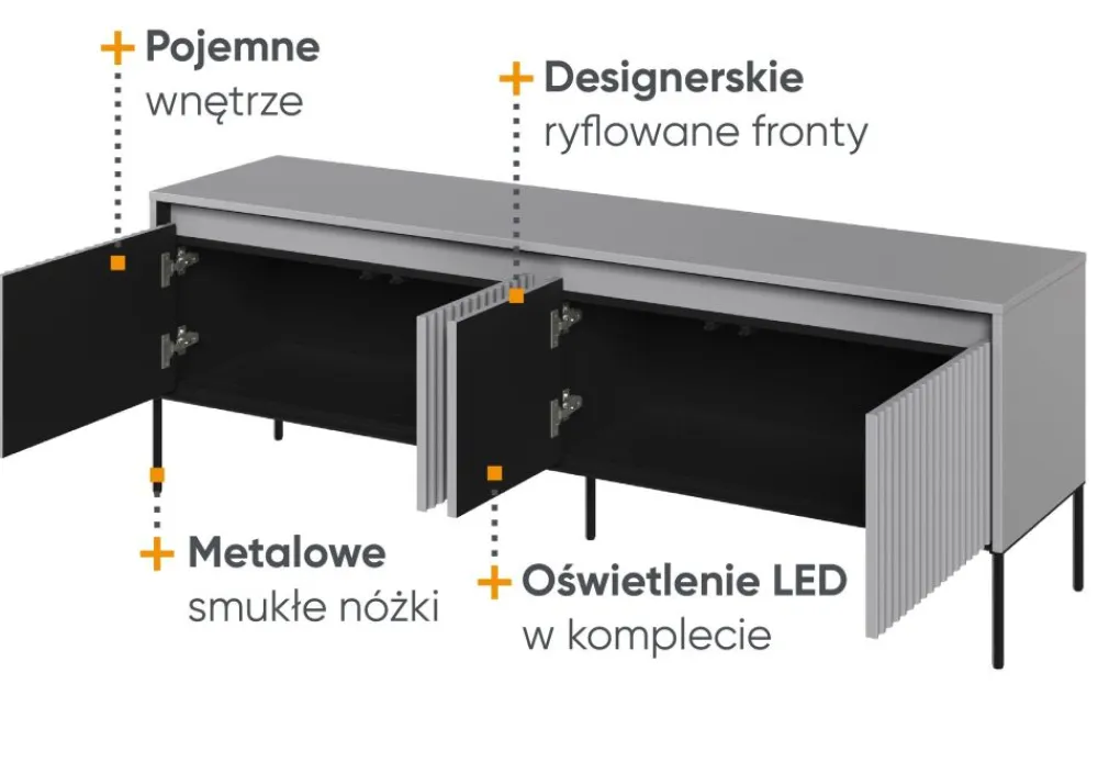 Lenart Szafki Rtv Do Salonu|Szafki Rtv*Mała ryflowana szafka RTV Trend TR-05 szara
