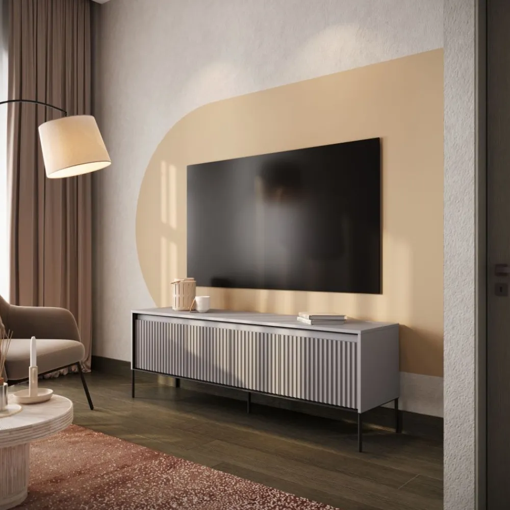 Lenart Szafki Rtv Do Salonu|Szafki Rtv*Mała szafka RTV z lamelami Trend TR-05 beż piaskowy