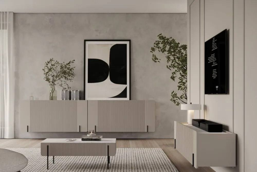 Bogart Komody Do Biura|Komody Do Przedpokoju*MALMI Komoda 150 3D - cashmere / crema bianca / czarny / wisząca