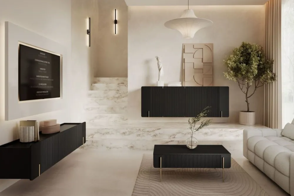 Bogart Szafki Rtv Do Salonu|Szafki Rtv*MALMI Szafka RTV 200 2D2SZ - czarny / złoty / wisząca