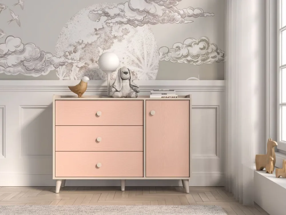 ML Meble Komody*Mevel 05 Piasek pustyni/Millennial pink - komoda 1D3S