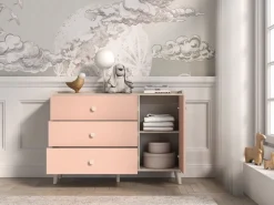 ML Meble Komody*Mevel 05 Piasek pustyni/Millennial pink - komoda 1D3S