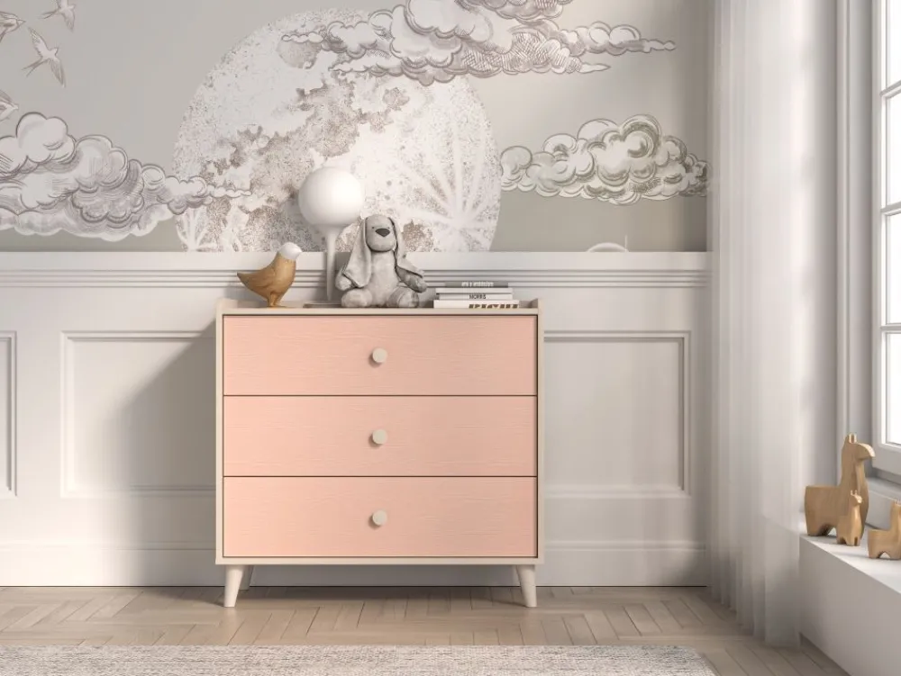 ML Meble Komody*Mevel 06 Piasek pustyni/Millennial pink - komoda 3S