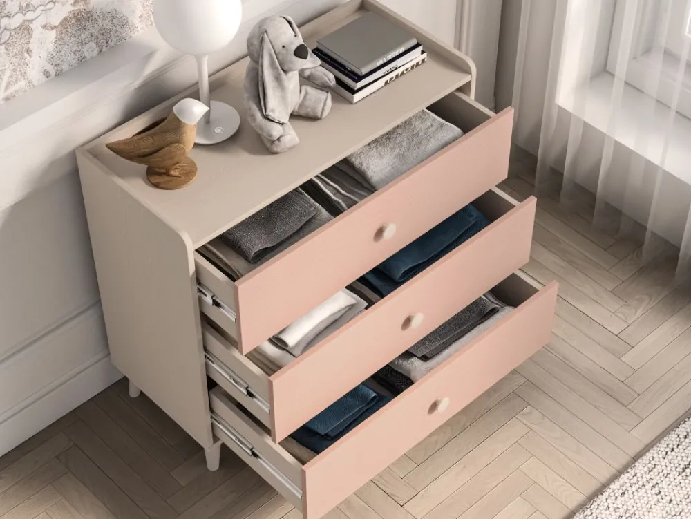 ML Meble Komody*Mevel 06 Piasek pustyni/Millennial pink - komoda 3S