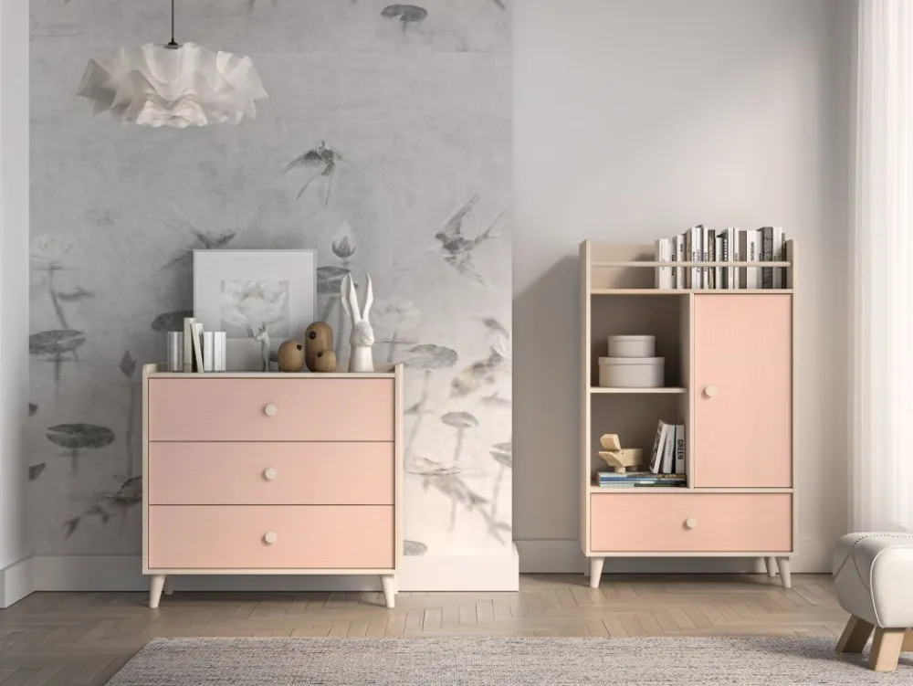 ML Meble Komody*Mevel 06 Piasek pustyni/Millennial pink - komoda 3S