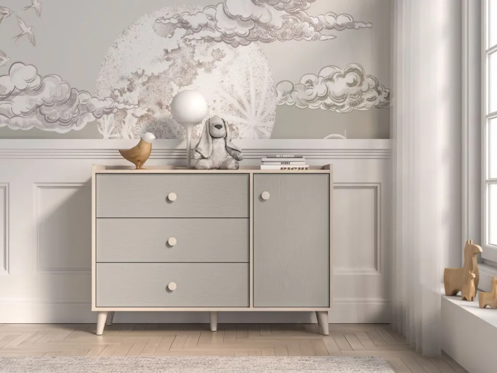 ML Meble Komody*Mevel 05 Piasek pustyni/szary pallad - komoda 1D3S