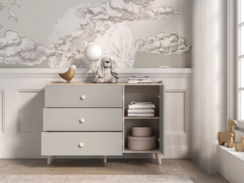 ML Meble Komody*Mevel 05 Piasek pustyni/szary pallad - komoda 1D3S