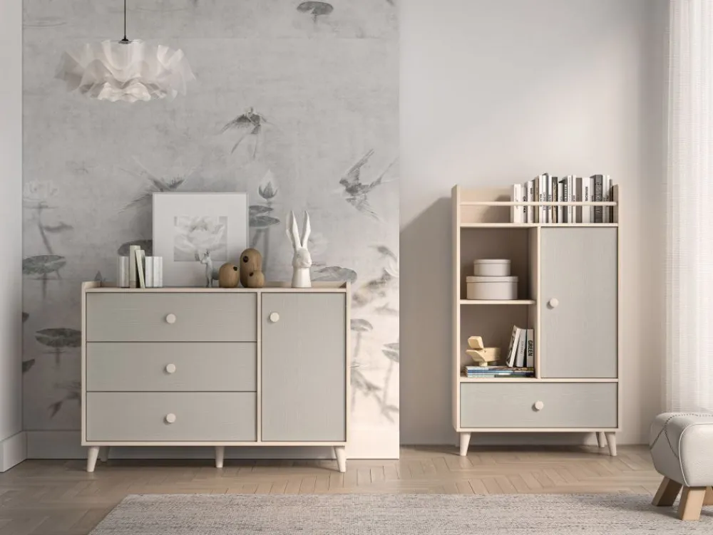 ML Meble Komody*Mevel 05 Piasek pustyni/szary pallad - komoda 1D3S