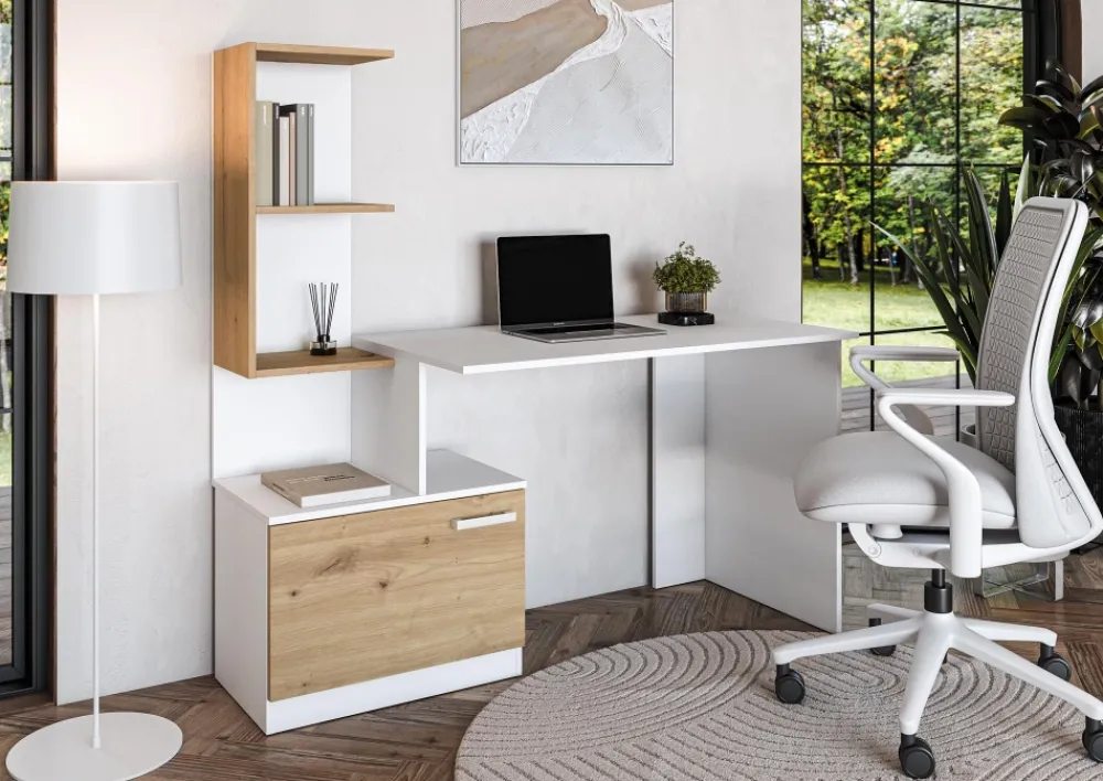 Halmar Biurka*MISO biurko, biały / dąb artisan (2p=1szt)1 sztuka
