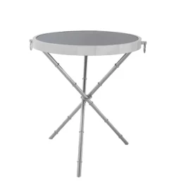 ArteHome Stoliki Kawowe I Ławy*Musa 60/60/52cm ekskluzywny srebrny stolik kawowy ze szklanym ciemnym blatem i ozdobnymi kołatkami