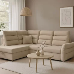 Hauss Narożniki Do Salonu|Narożniki*Narożnik rozkładany z regulowanymi zagłówkami Grandera beżowy + bukowe nóżki