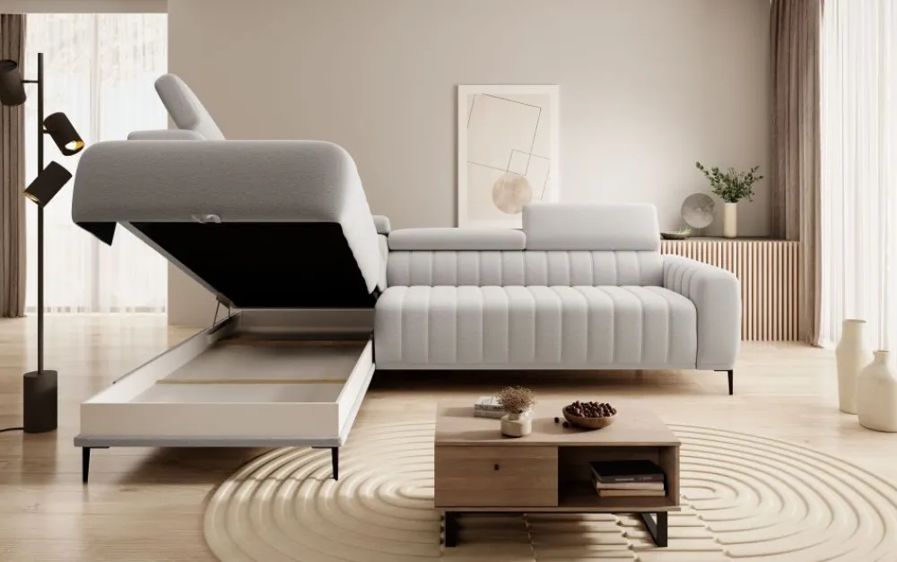 Wersal Narożniki Do Salonu|Narożniki*Narożnik z funkcją spania 140x197 i pojemnikiem Gandi Corner Ontario 16 - szary