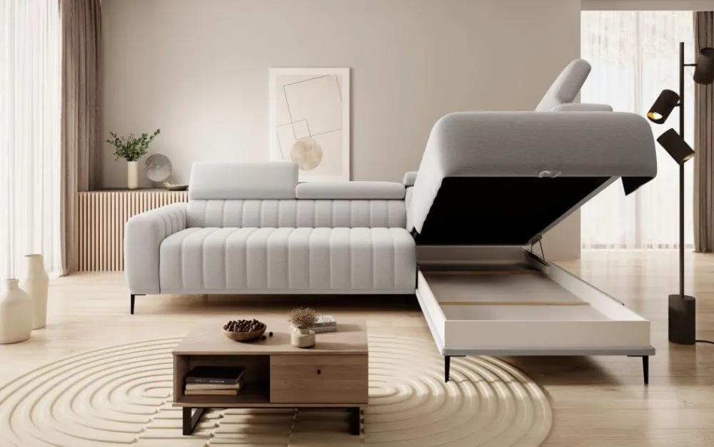 Wersal Narożniki Do Salonu|Narożniki*Narożnik z funkcją spania 140x197 i pojemnikiem Gandi Corner Ontario 16 szary