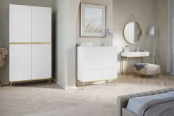 Bogart Komody*NICOLE KOMODA 100 3SZ - biały mat / złoty stelaż