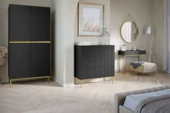 Bogart Komody*NICOLE KOMODA 100 3SZ - czarny mat / złoty stelaż