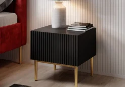 Bogart Szafki I Regały*NICOLE SZAFKA NOCNA 46 1SZ (2 szt.) - czarny mat / złoty stelaż