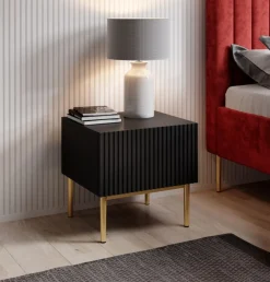 Bogart Szafki I Regały*NICOLE SZAFKA NOCNA 46 1SZ (2 szt.) - czarny mat / złoty stelaż