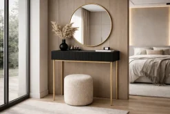 Bogart Toaletki Do Sypialni|Toaletki I Konsole*NICOLE TOALETKA 100 2SZ - czarny mat / złoty stelaż + NICOLE LUSTRO 60 - złoty