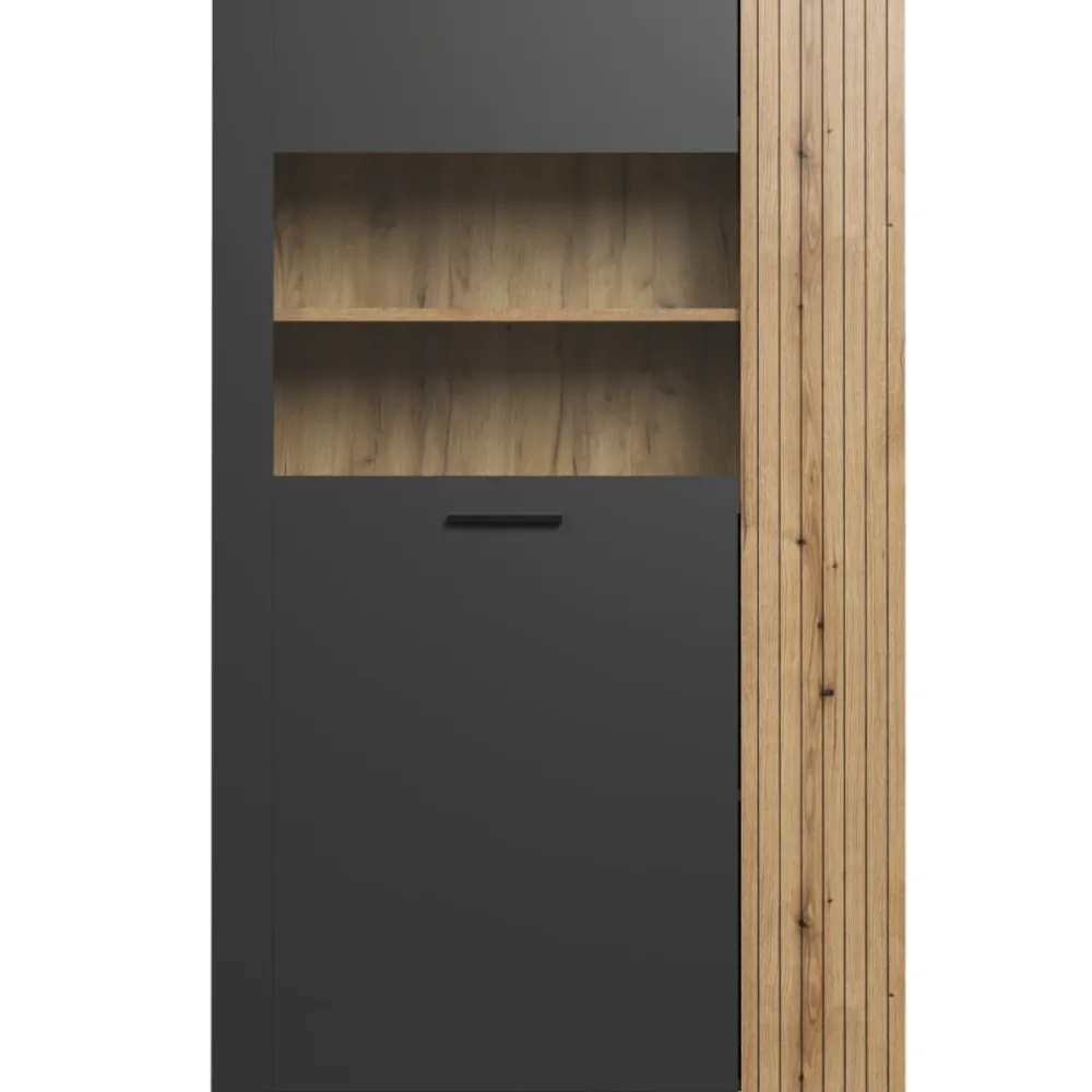 Mebelbos Witryny*Niska witryna Esteban 146 cm – witryna ze szkłem hartowanym grafit/dąb evok