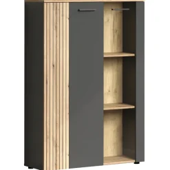 Mebelbos Witryny Do Jadalni|Witryny Do Salonu*Niska witryna stojąca 132 cm Esteban – nowoczesna witryna ze szkłem hartowanym grafit/dąb evok