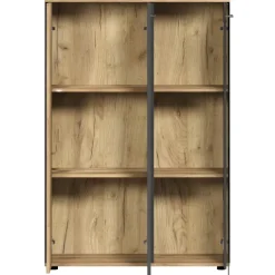 Mebelbos Witryny Do Jadalni|Witryny Do Salonu*Niska witryna stojąca 132 cm Esteban – nowoczesna witryna ze szkłem hartowanym grafit/dąb evok