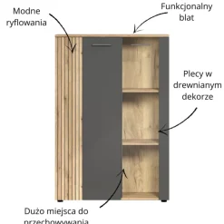 Mebelbos Witryny Do Jadalni|Witryny Do Salonu*Niska witryna stojąca 132 cm Esteban – nowoczesna witryna ze szkłem hartowanym grafit/dąb evok