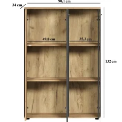 Mebelbos Witryny Do Jadalni|Witryny Do Salonu*Niska witryna stojąca 132 cm Esteban – nowoczesna witryna ze szkłem hartowanym grafit/dąb evok
