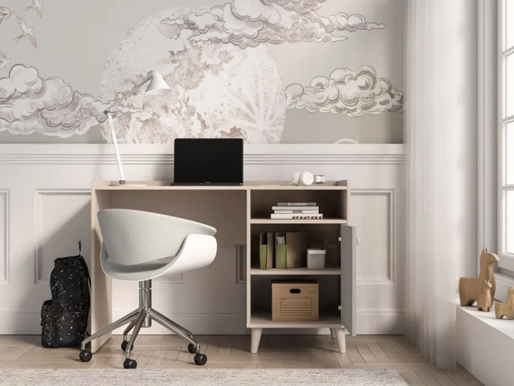 ML Meble Biurka*Piaskowe biurko Mevel 07 z szarym frontem