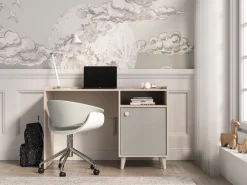 ML Meble Biurka*Piaskowe biurko Mevel 07 z szarym frontem