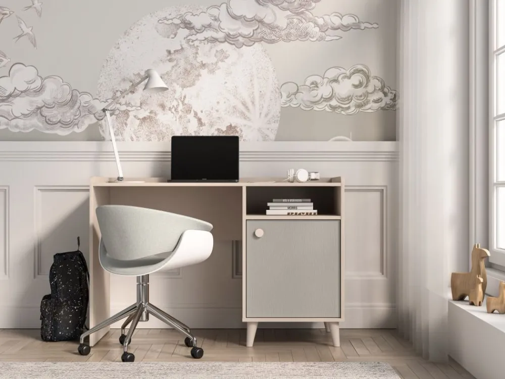 ML Meble Biurka*Piaskowe biurko Mevel 07 z szarym frontem