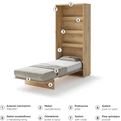 Lenart Tapczany|Półkotapczany Pionowe*PÓŁKOTAPCZAN PIONOWY DĄB ARTISAN BC-03 BED CONCEPT