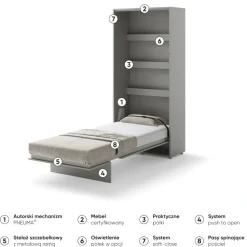 Lenart Tapczany|Półkotapczany Pionowe*PÓŁKOTAPCZAN PIONOWY SZARY BC-03 BED CONCEPT